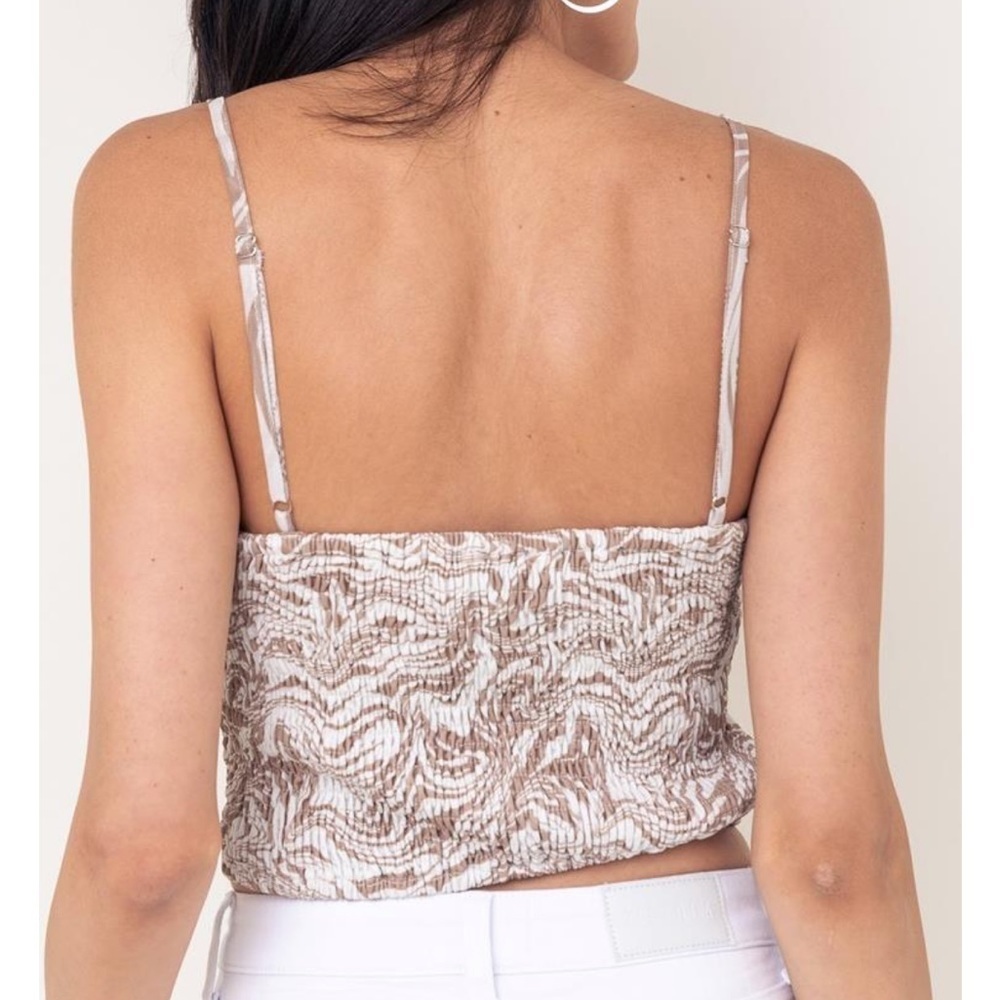 Abeline Brown Marble Mesh Ruched Crop Top Tank Y2K Size Small NWT - Picture 4 of 6